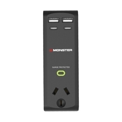 Monster Single Socket Surge Protector with USB-C & USB-A Ports - Black