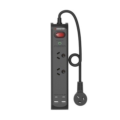 Monster Dual Socket Surge Protector Board with USB-C & USB-A Ports