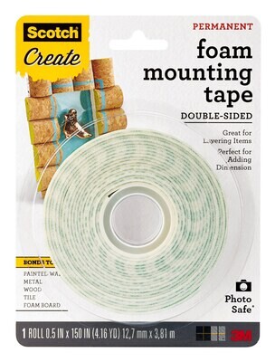 MOUNTING TAPE SCOTCH 1.27 CM 4013-CFT PERMANENT D/SIDED FOAM INDOOR WHITE