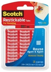 TAPE MOUNTING SCOTCH 25.4X25MM R100 REUSABLE TABS CLEAR