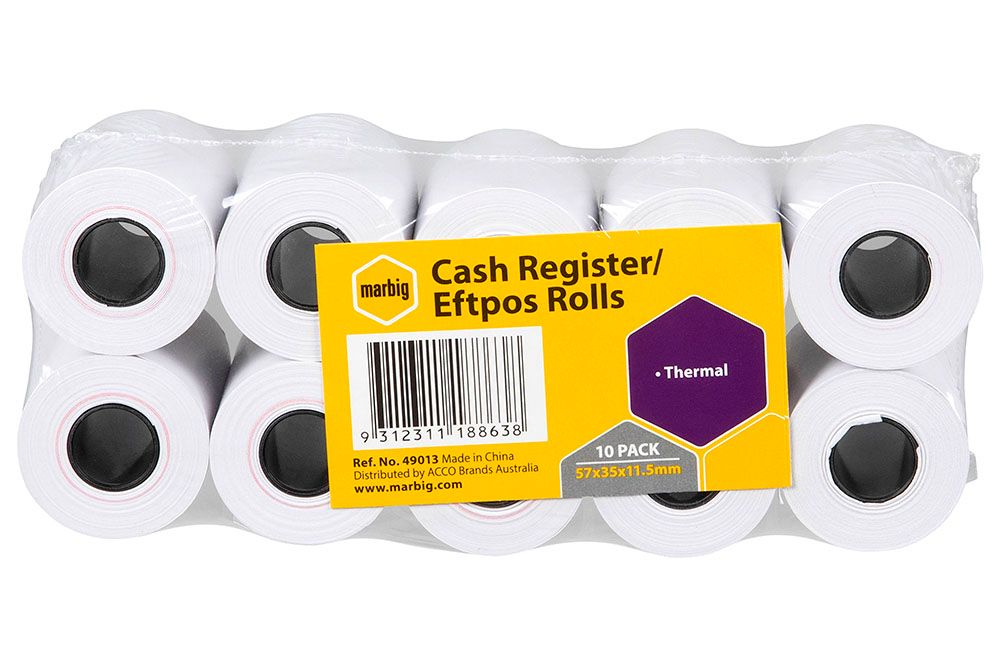 CASH REGISTER/EFTPOS ROLL MARBIG 57X35X11.5MM THERMAL PK10