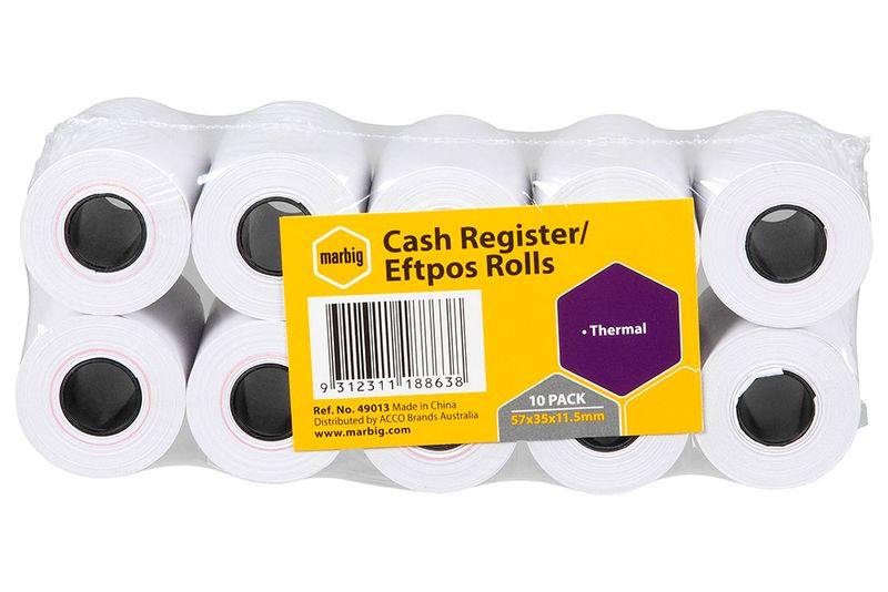 CASH REGISTER/EFTPOS ROLL MARBIG 57X35X11.5MM THERMAL PK10