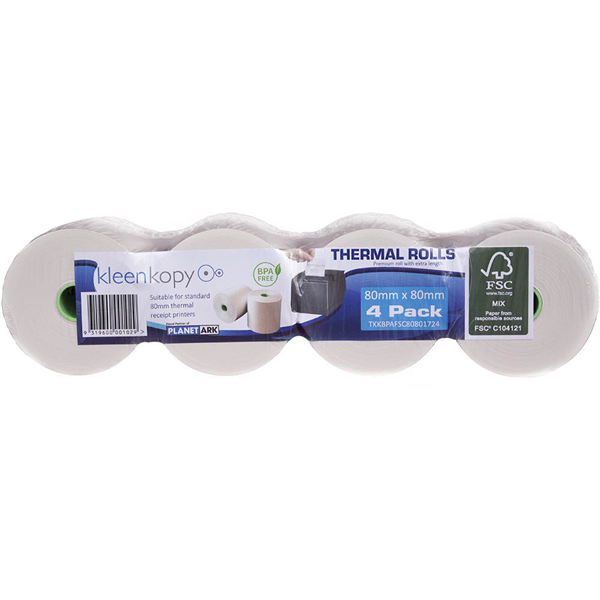 THERMAL ROLL KLEENKOPY 80X80MMX75M BPA FREE FSC PK4