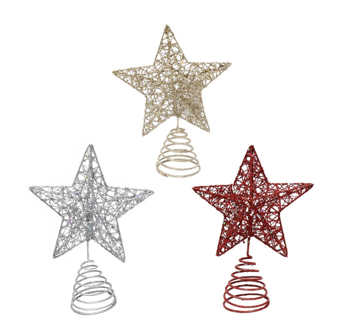 XMAS DECO GLITTER WIRE 20CM STAR 4 ASST
