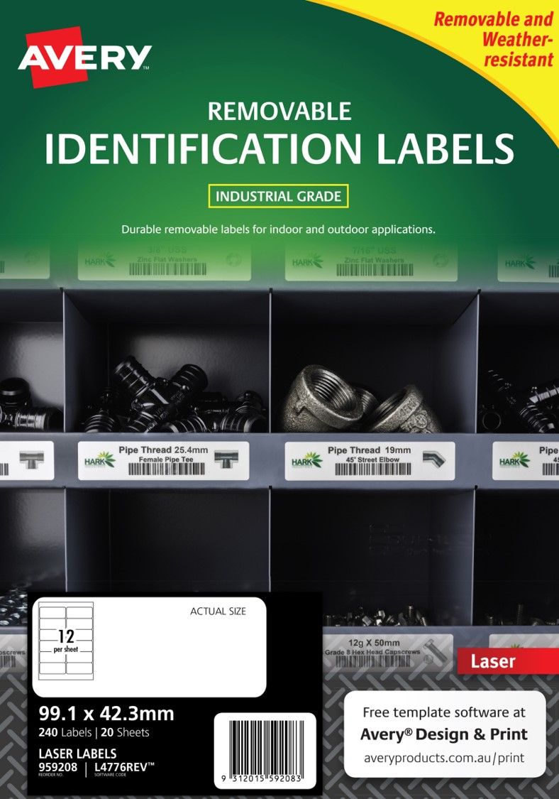 LABEL AVERY A4 HEAVY DUTY REMOVABLE, 99.1 X 42.3MM 12UP WHITE 240 LABELS