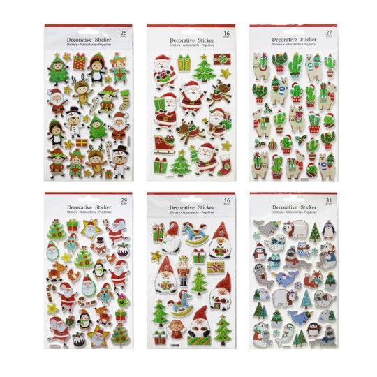 XMAS STICKERS EMBOSSED CHRISTMAS CHARACTERS ASST