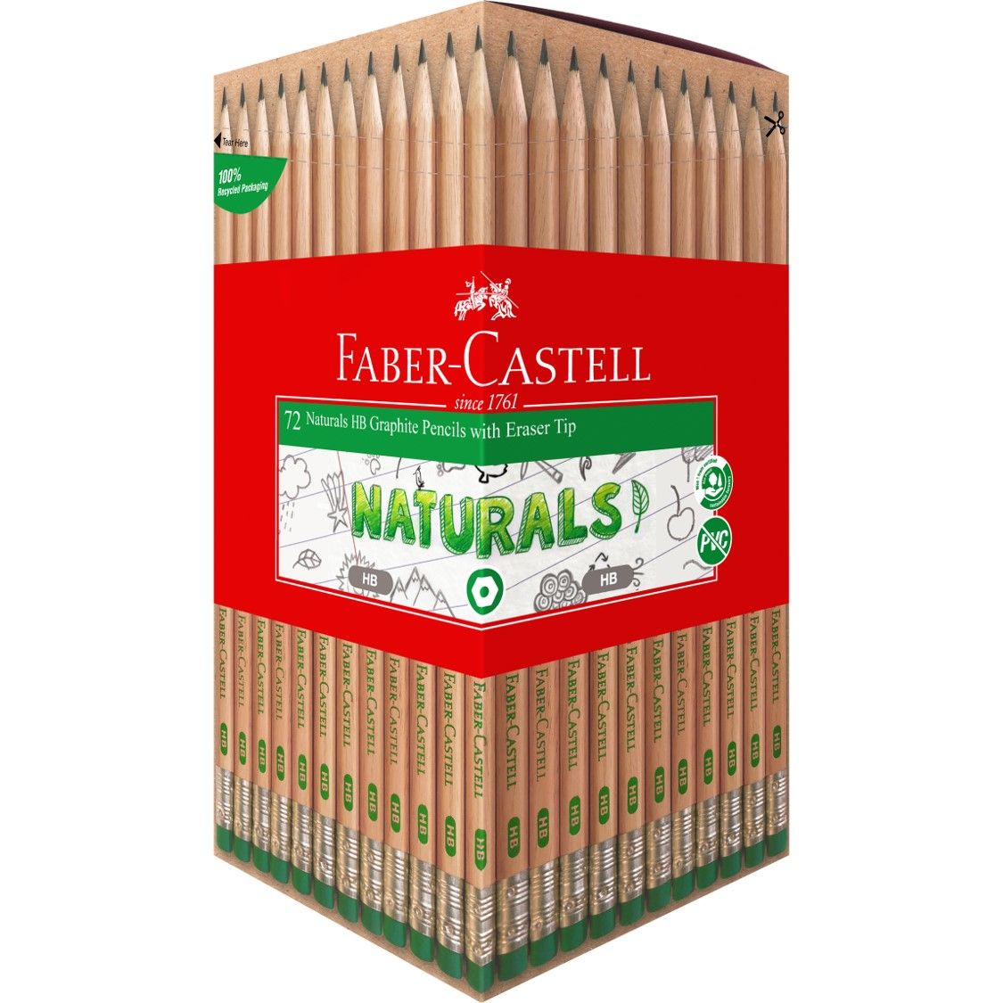 PENCIL GRAPHITE FABER-CASTELL NATURAL ERASER TIP HB PK72