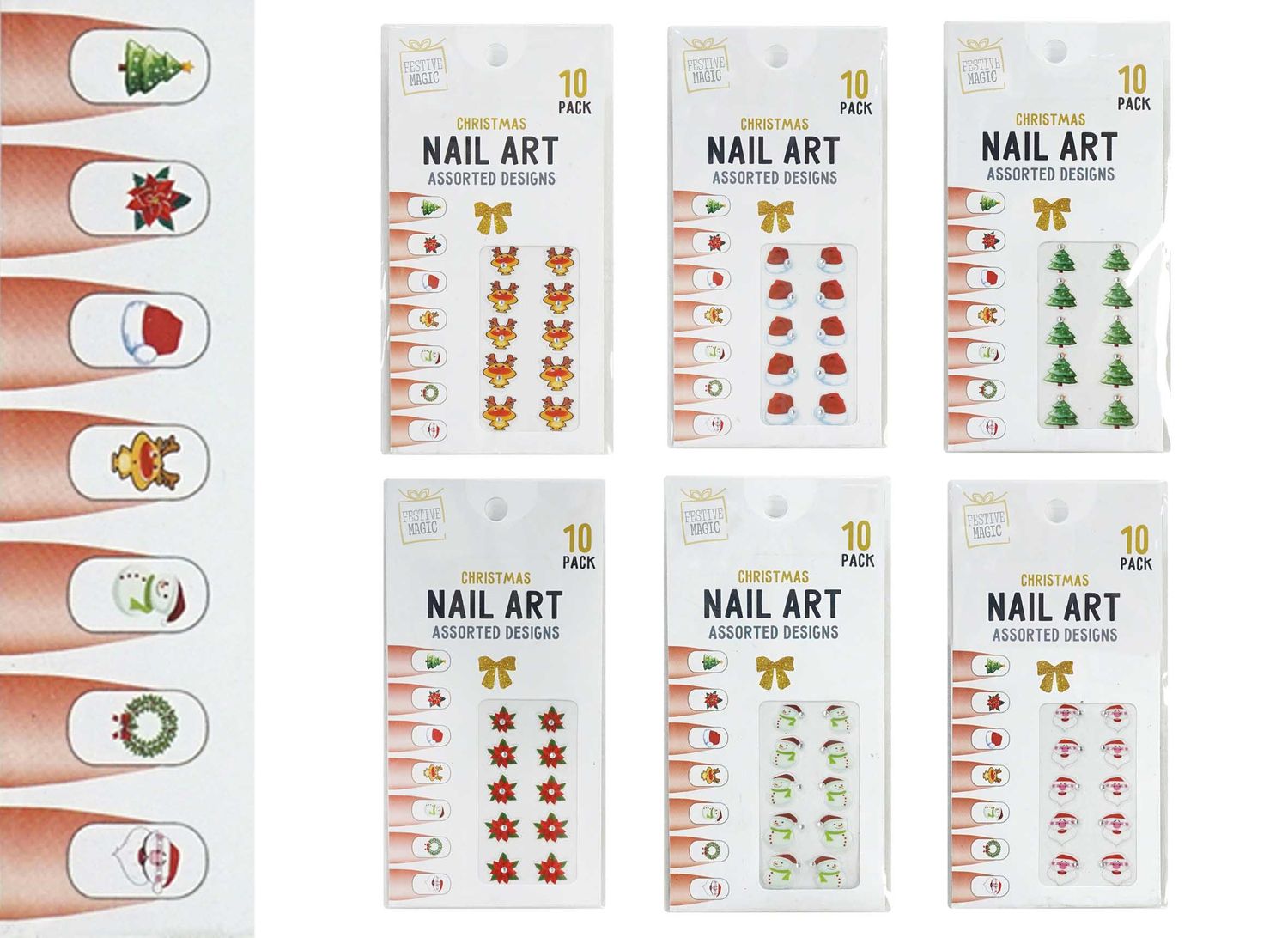 XMAS JEWELLERY 10PC CHRISTMAS NAILS ASST