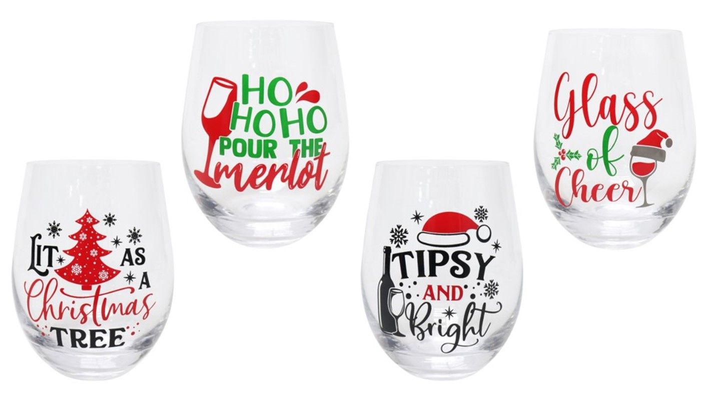 GLASSES XMAS 550ML STEMLESS PRINTS ASST