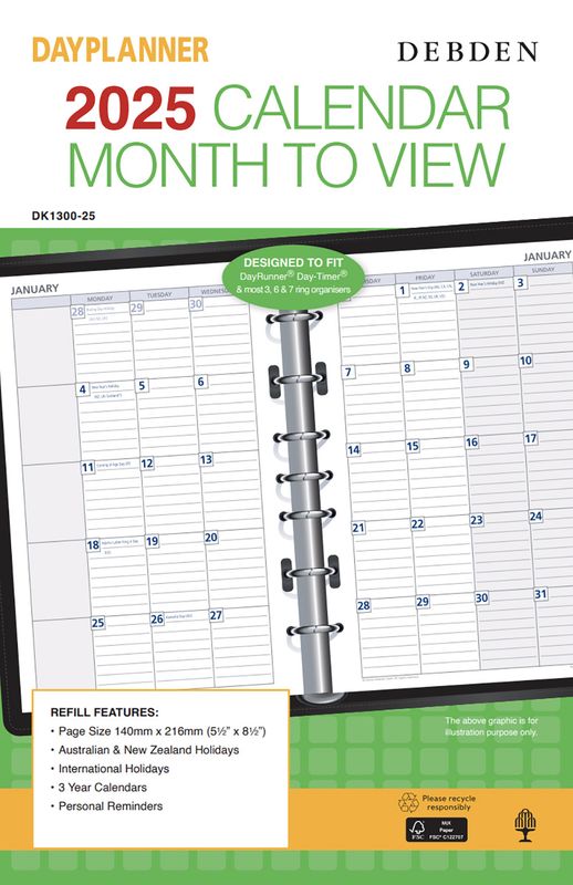 REFILL 2025 DEBDEN DAYPLANNER 140X216MM DK1300 DESK 7 RING MTV