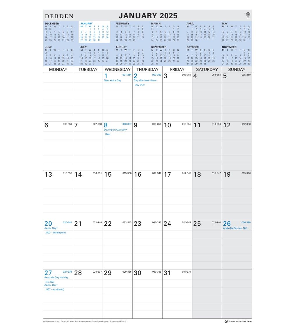 CALENDAR 2025 COLLINS 394X577MM CE0015 WIRO MTV