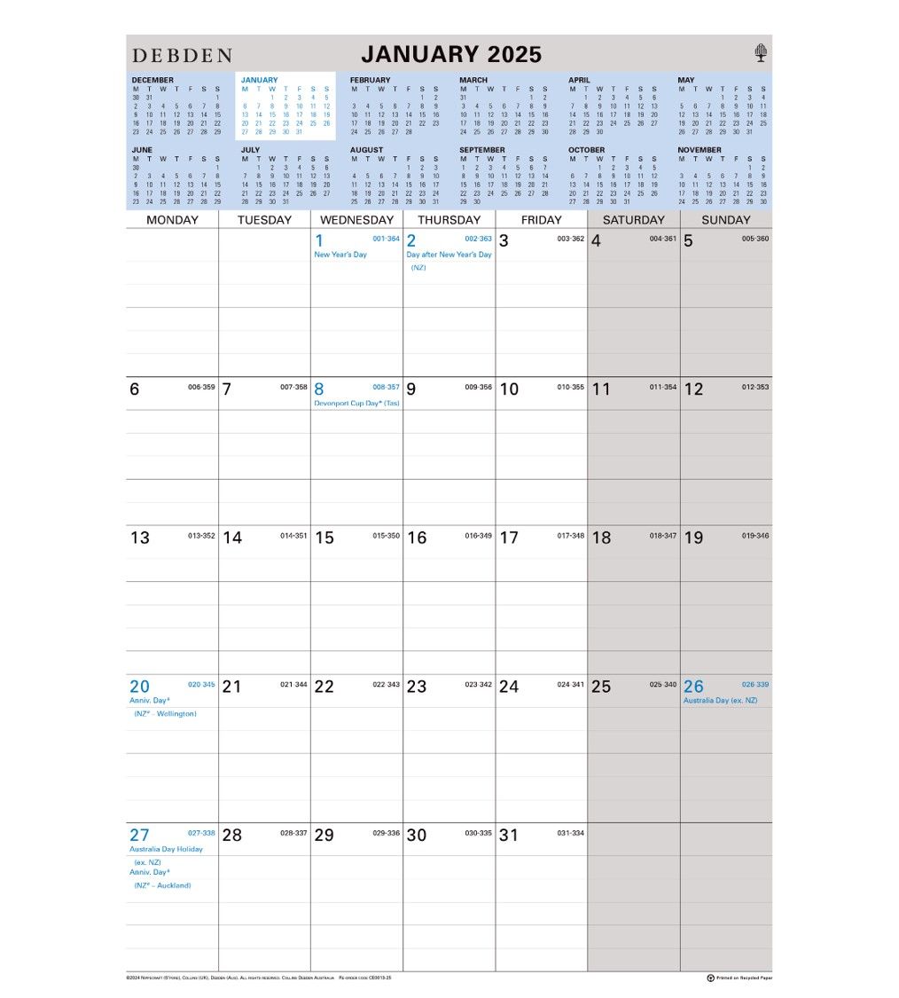 CALENDAR 2025 COLLINS 305X432MM CE0013 WIRO MTV