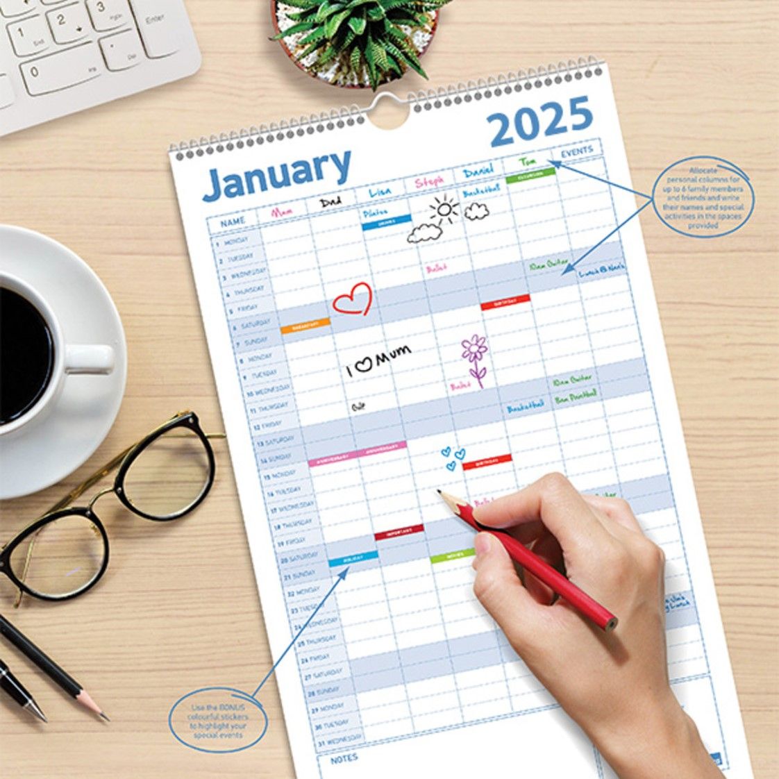 CALENDAR 2025 SASCO 250X410MM FAMILY ACTIVITIES