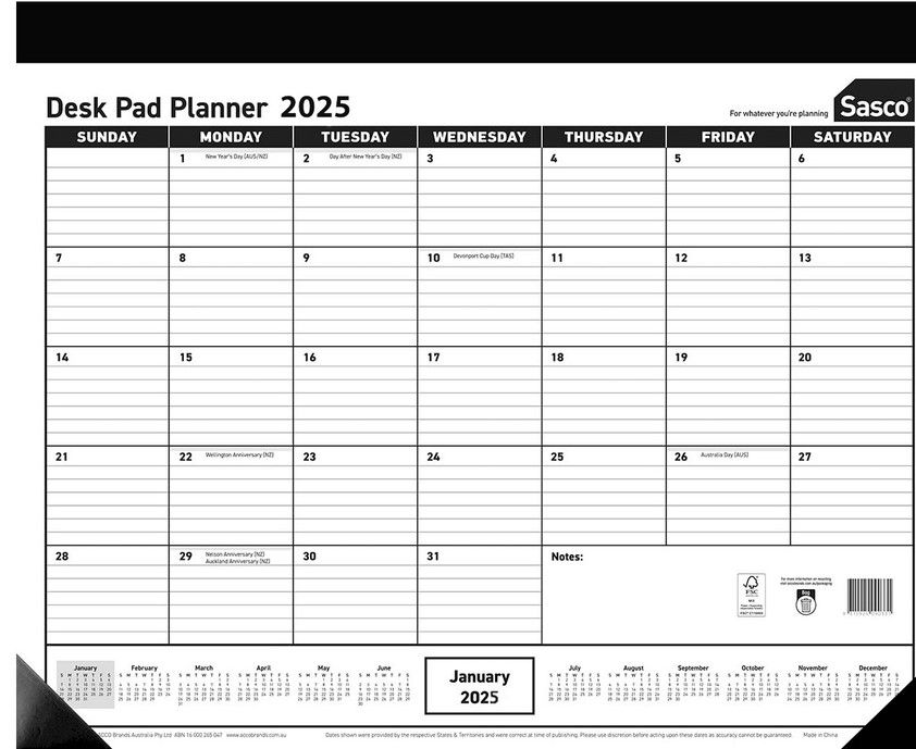 PLANNER 2025 SASCO 430X555MM DESK PAD YTV