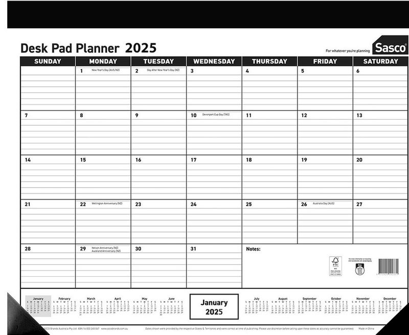 PLANNER 2025 SASCO 430X555MM DESK PAD YTV