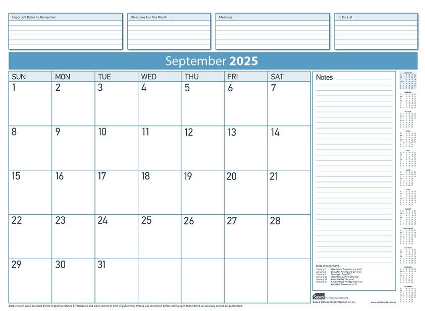 REFILL 2025 SASCO 519X3870MM DELUXE DESK PLANNER MTV