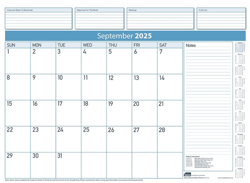 REFILL 2025 SASCO 519X3870MM DELUXE DESK PLANNER MTV