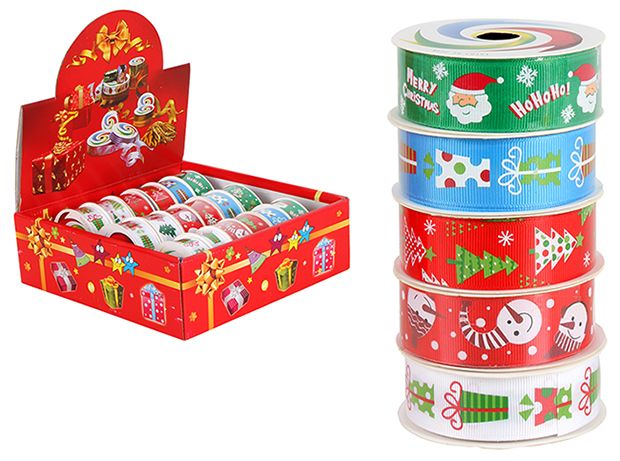 RIBBON PDQ XMAS 2.7M PRINTED RIBBON 8 ASST