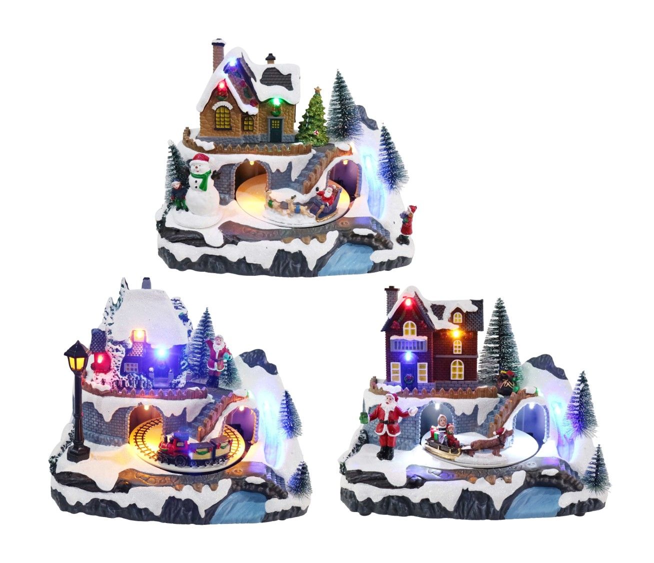 MUSICAL XMAS 21X61X14CM LED USB HOUSE WITH TRAIN ASST