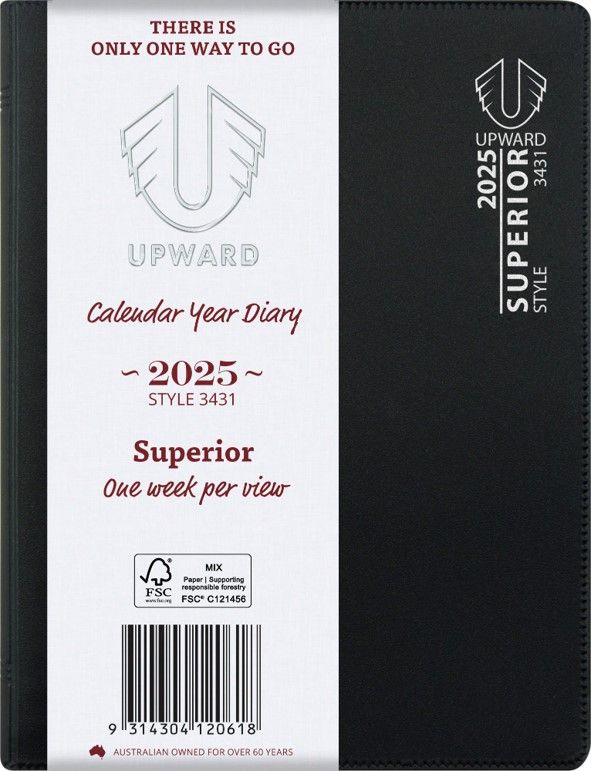 DIARY 2025 UPWARD B6 176X125MM 3431 SUPERIOR PVC COVER WIRE-O WTV BLACK