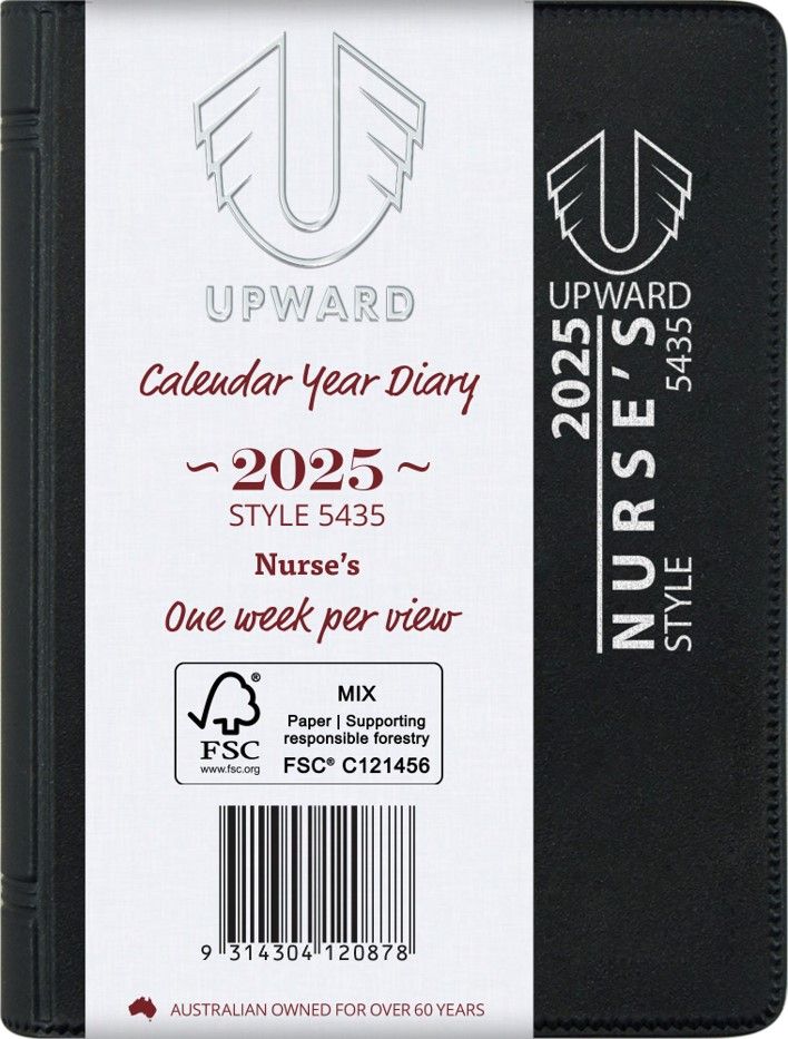 DIARY 2025 UPWARD A7 105X74MM 5435 NURSE'S PVC COVER WIRE-O WTV BLACK