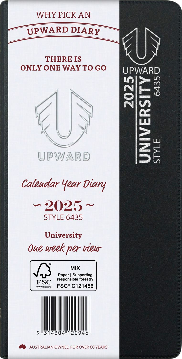 DIARY 2025 UPWARD 148X74MM 6435 PKT UNIVERSITY PVC COVER WIRE-O WTV BLACK