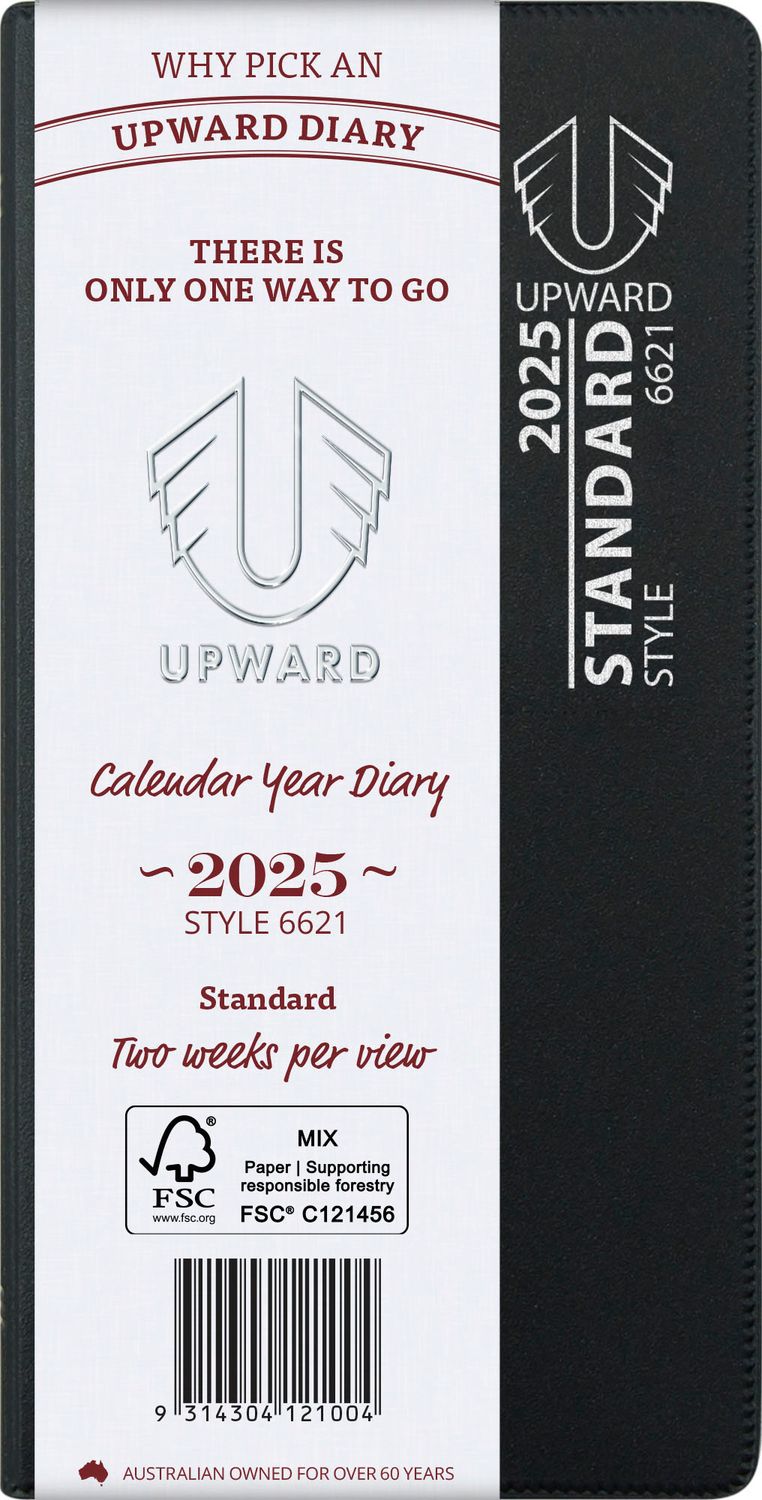 DIARY 2025 UPWARD 148X74MM 6621 PKT STANDARD PVC COVER 2WTV BLACK