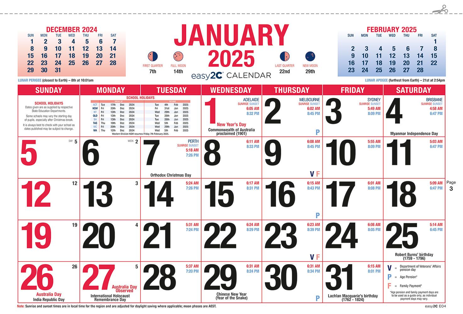 CALENDAR 2025 EASY2C