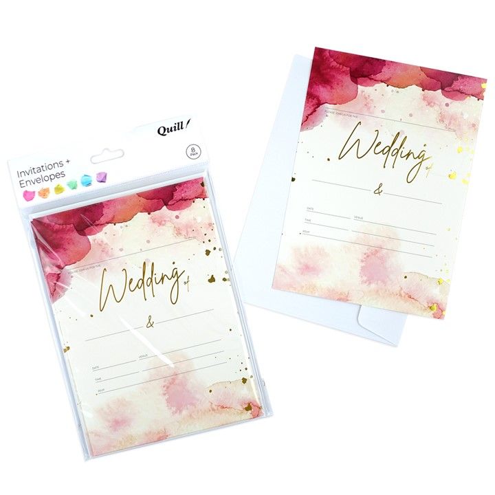 INVITATION CARDS & ENVELOPES QUILL 5 X 7 WATERCOLOUR WEDDING MULTI PK8