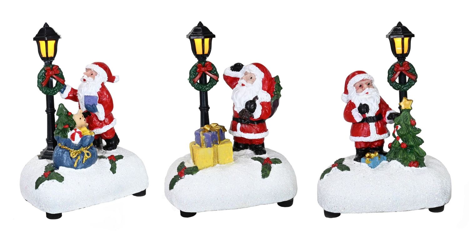 DECO LED XMAS 12CM SANTA LAMP SCENE 3 ASST BATT RQD