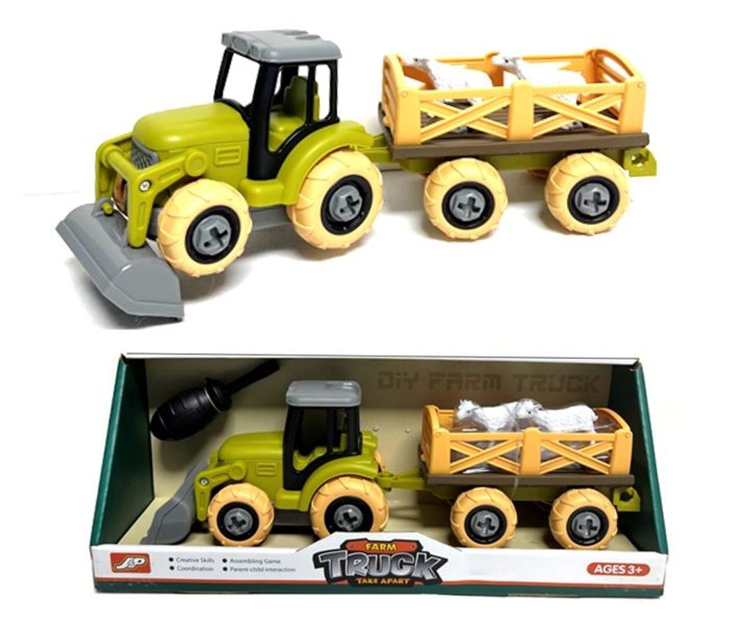 TOY PULL APART FARM TRACTOR & TRAILER