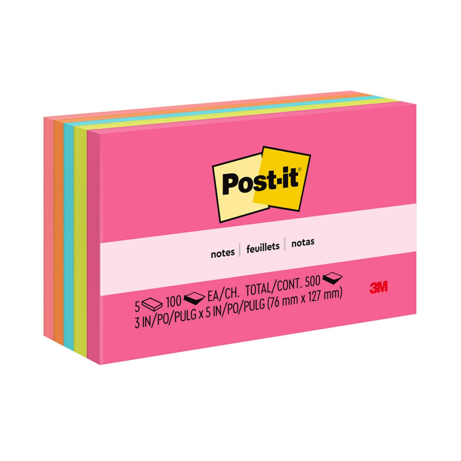 NOTES POST-IT 655-5PK 73X123MM POPTIMISTIC ASST PK5