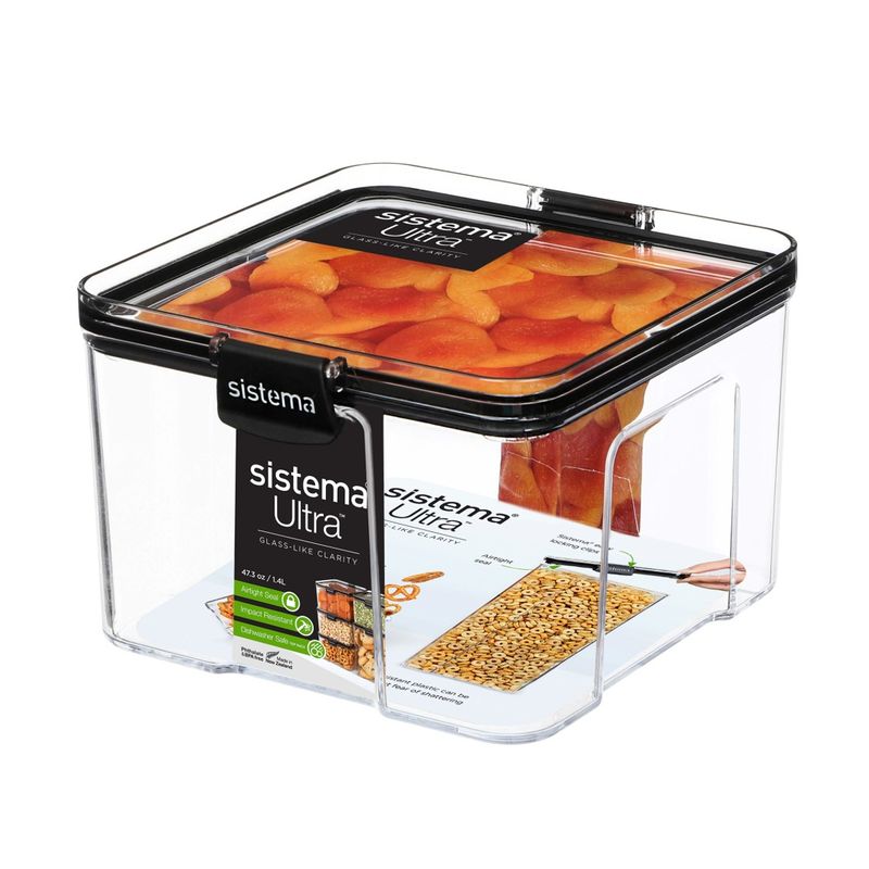 FOOD CONTAINER SISTEMA 1.4L ULTRA SQUARE CLEAR/BLACK