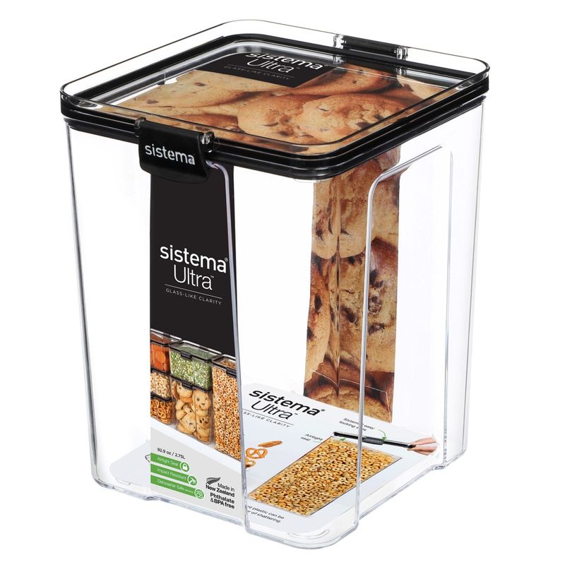 FOOD CONTAINER SISTEMA 2.75L ULTRA SQUARE LARGE CLEAR/BLACK