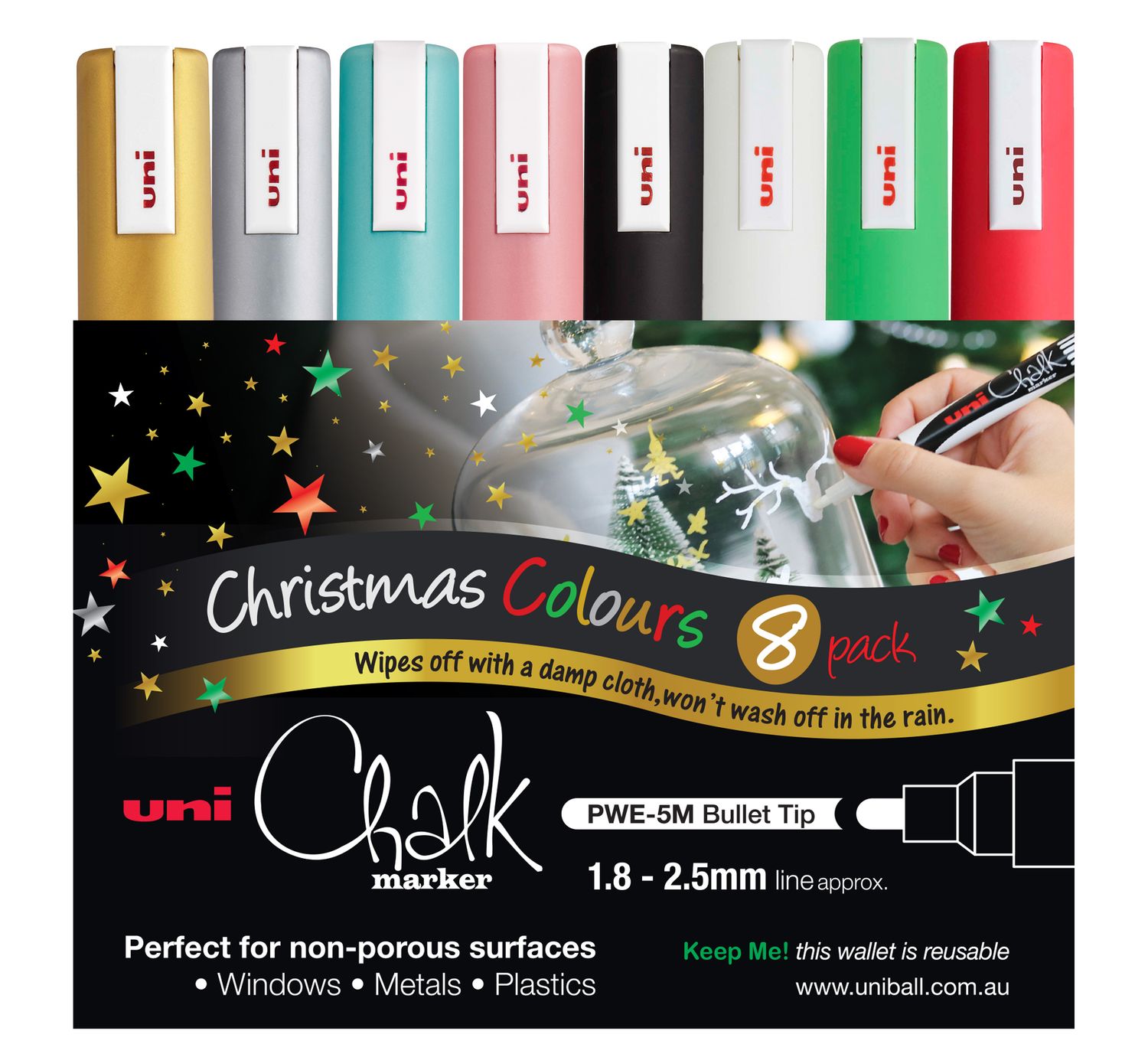 MARKER CHALK UNIBALL PWE5M CHRISTMAS COLOURS WLT8