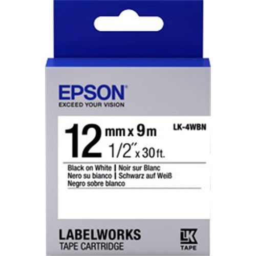 TAPE STANDARD 12MM BLACK WHITE 9 METRES FOR LABELWORKS LW-300 LW-400