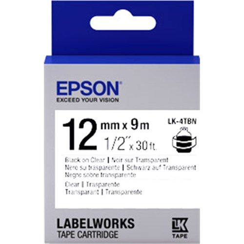 TAPE CLEAR 12MM BLACK 9 METRES FOR LABELWORKS LW-300 LW-400