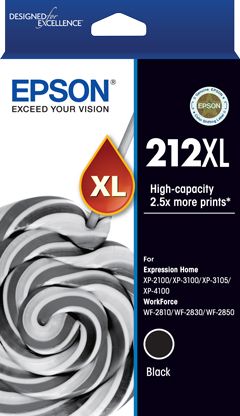 EPSON 212XL BLACK INK FOR XP-4100 XP-3105 XP-3100 XP- 2100 WF-2850 WF-2830 WF-2810