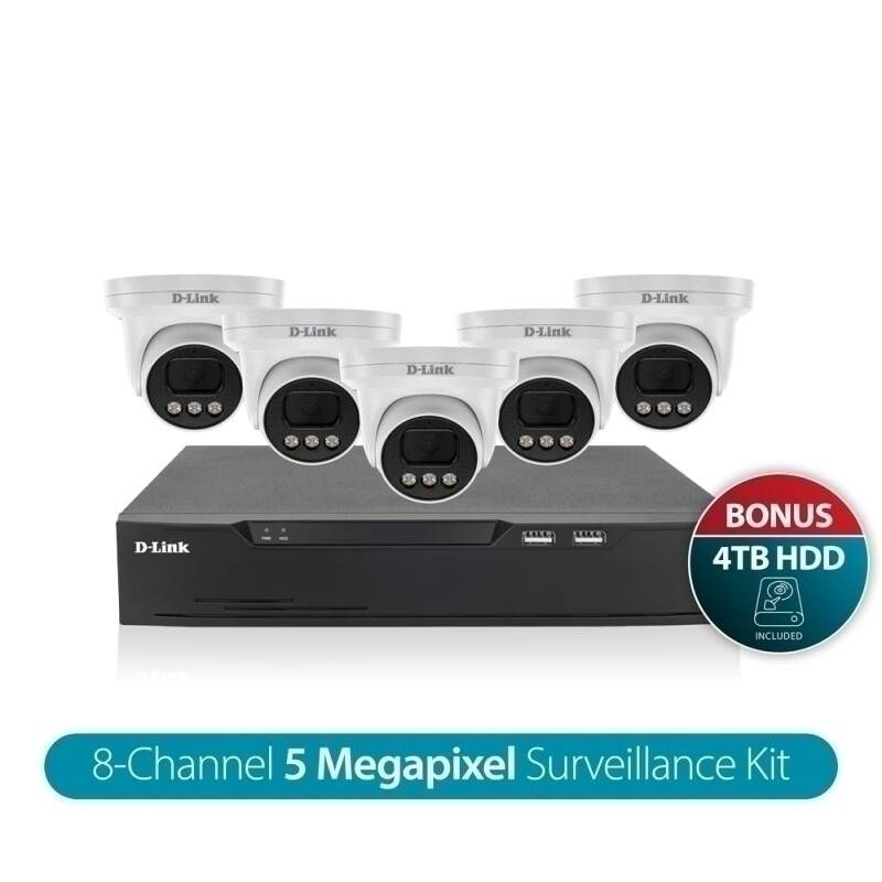 D-Link DNR8P-5MP-4TB Vigilance Surveillance Kit 8CH NVR &amp; 5 x 5MP Turret Cameras - 4TB HDD