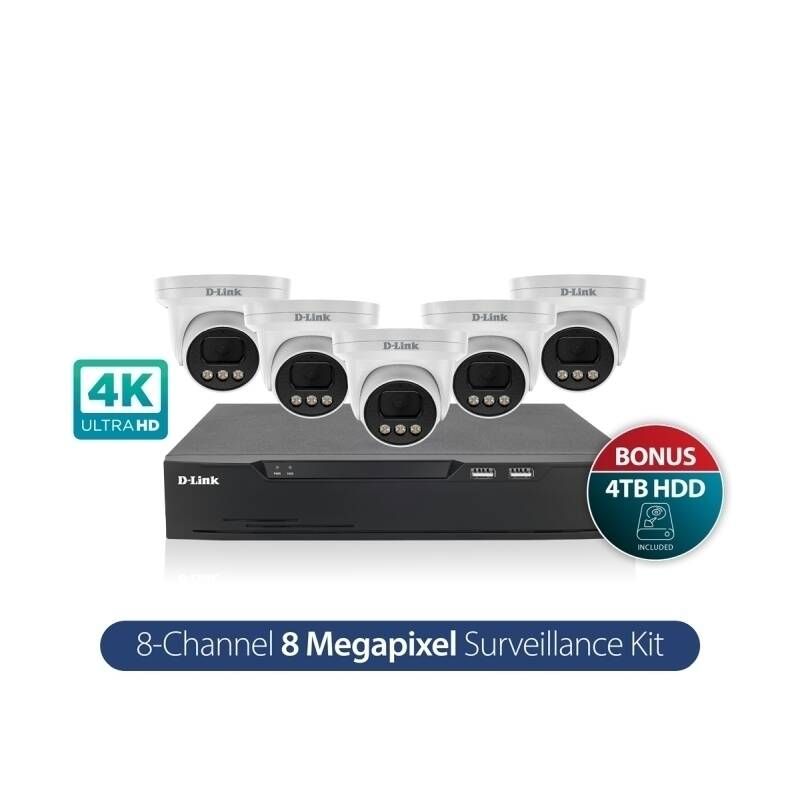 D-Link DNR8P-8MP-4TB Vigilance Surveillance Kit 8CH NVR &amp; 5 x 8MP Turret Cameras - 4TB HDD
