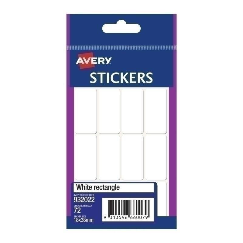 Avery 18x38mm White Rectangle Stickers 72-Pack - Box of 10
