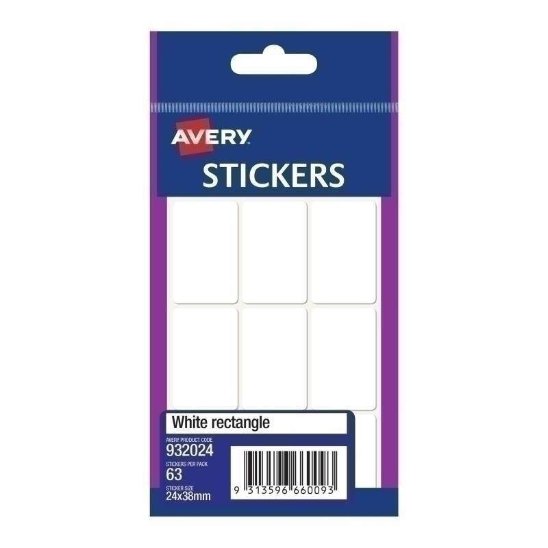 Avery 24x38mm White Rectangle Stickers 63-Pack - Box of 10