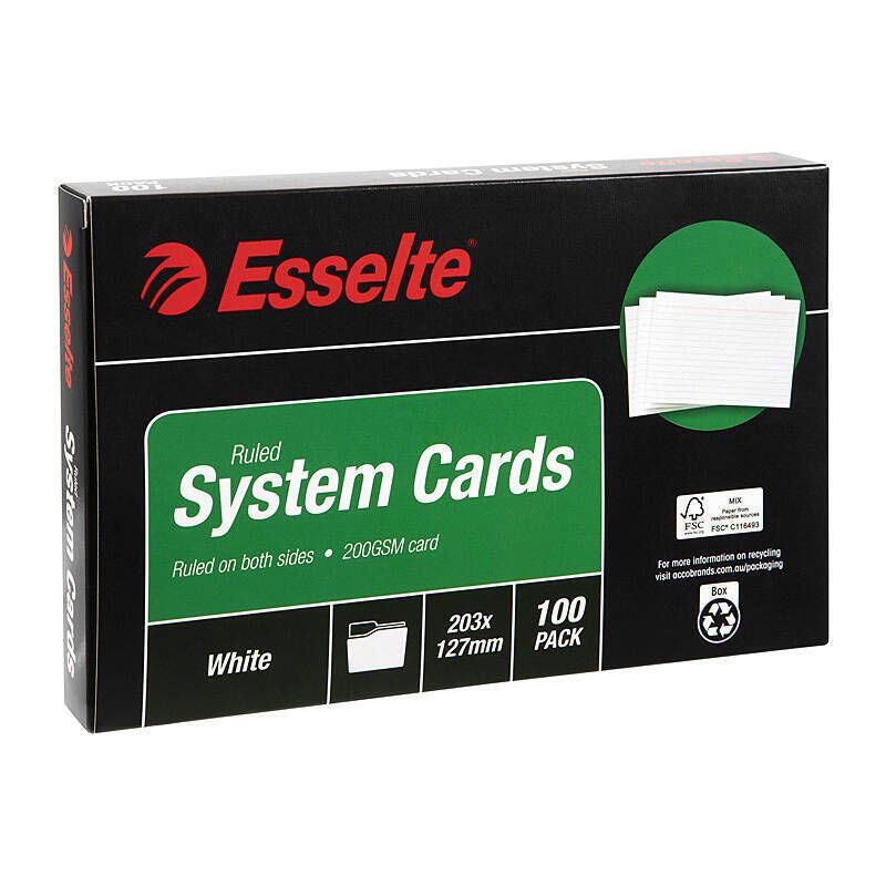 Esselte System Cards 203X127mm (8X5) White Pk100