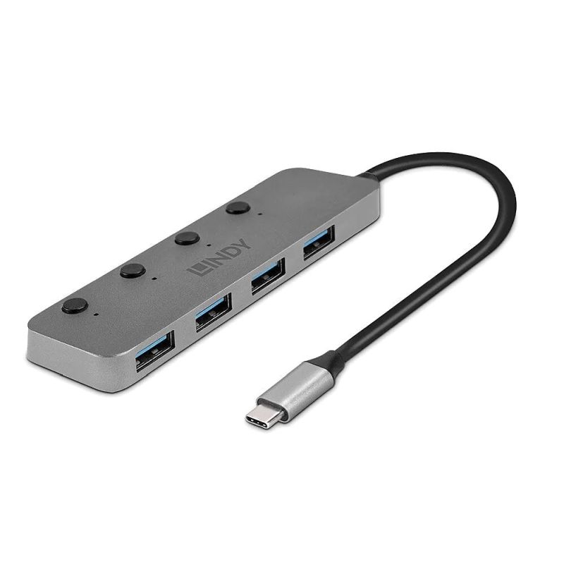 Lindy 4 Port USB-A 3.2 USB-C Hub With On/Off Switches