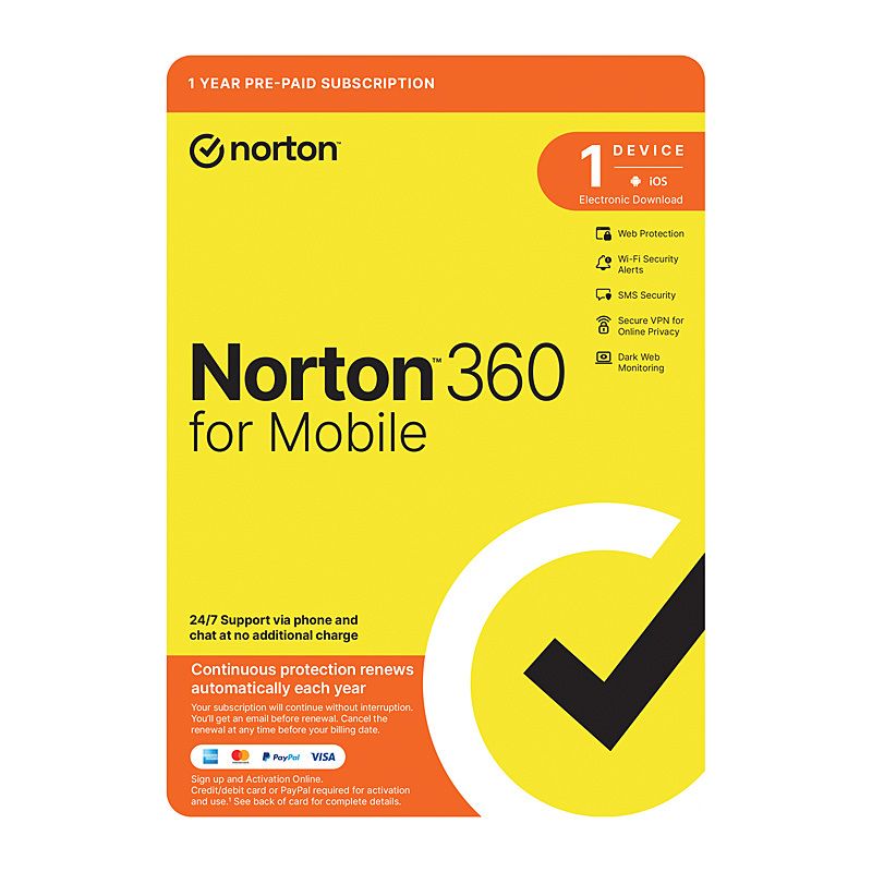 Norton 360 for Mobile - 1 User 1 Device 1 Year Sub - ESD Version