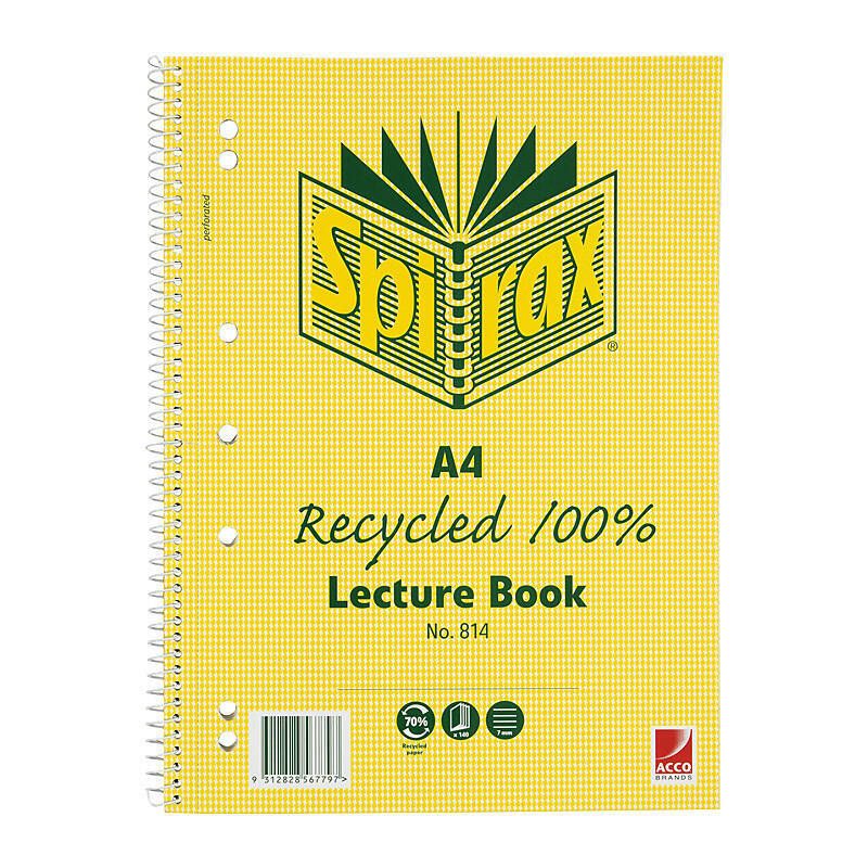 Spirax 814 Recycled Lecture Book A4 140 Page Pk5