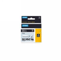 SP- LABEL TAPE DYMO 9MMX5.5M RHINO PRO PERMANENT VINYL WHITE ON BLACK