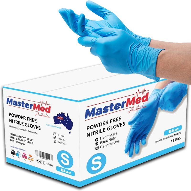 MasterMed Blue Nitrile Powder Free Gloves 10 x 100 pcs Carton/1000