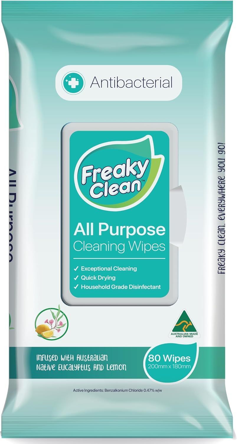 Freaky Clean All Purpose Eco-Friendly Cleaning Wipes - Antibacterial - Infused with Australian Native Eucalyptus and Lemon