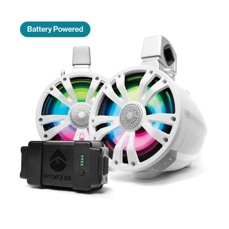 ECOXGEAR ETB08 2-Pack White 8 Inch Marine Amplified Speakers + 1 Battery Pack ECOXGEAR ETB08 2-Pack White 8 Inch Marine Amplified Speakers + 1 Battery Pack